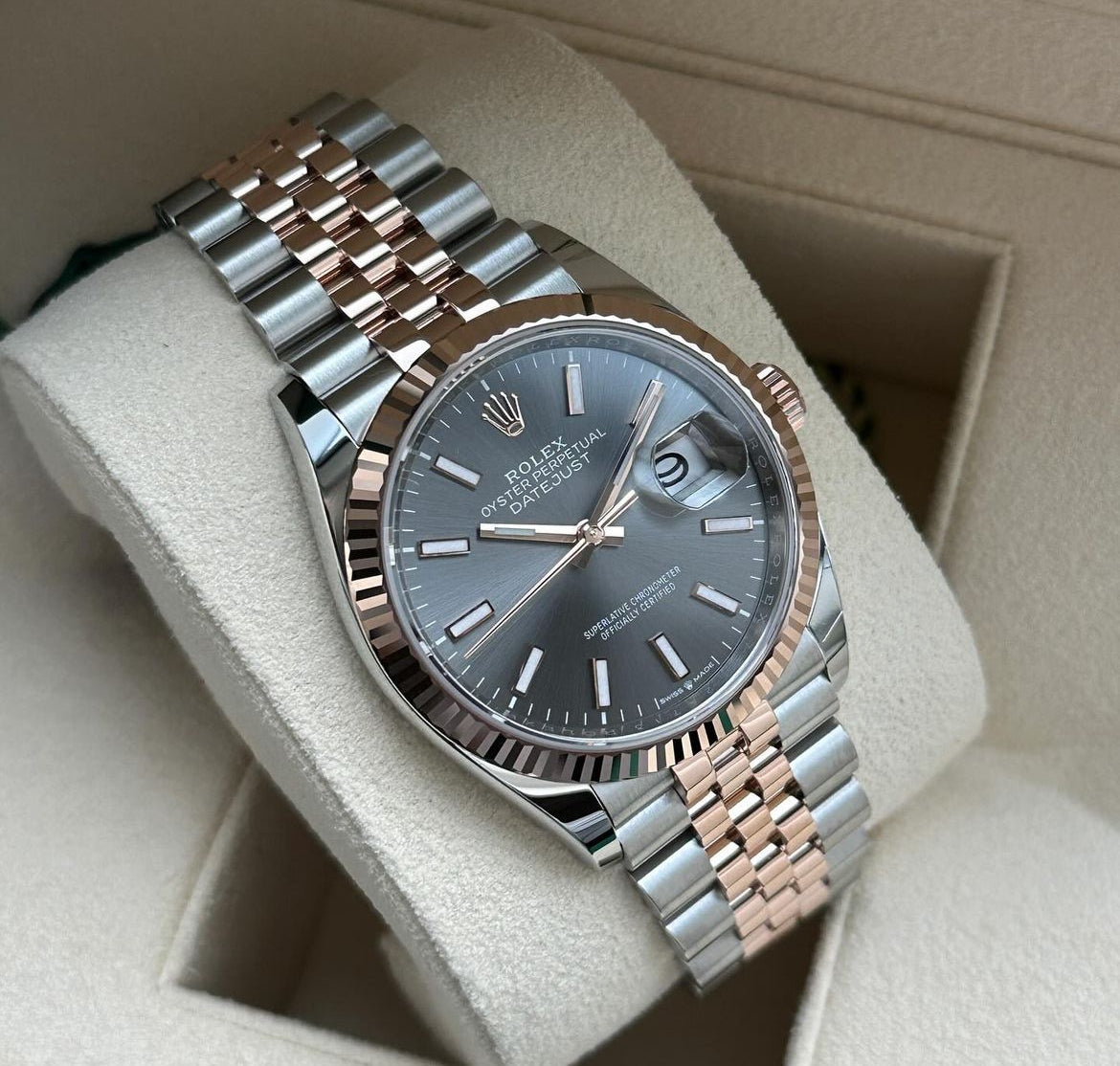 ROLEX DATEJUST JUBILEE SKYLAR GREY ROSE' GOLD